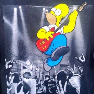 Vintage Gildan Simpsons Homer Guitar Concert Graphic‎ Tee Black Cotton T-Shirt L